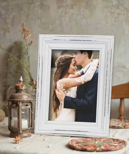 Vintage 6X8 Inches Wooden Picture Frame Pack of 3 Farmhouse Aqua Grey White - Rustic Thick Wood High Definition Glass Photo Frame outside 8.6X10.6 Inches - 2 Ways Display Tabletop or Wall Mounted2