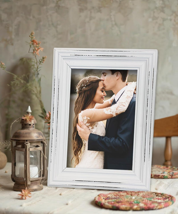 Vintage 6X8 Inches Wooden Picture Frame Pack of 3 Farmhouse Aqua Grey White - Rustic Thick Wood High Definition Glass Photo Frame outside 8.6X10.6 Inches - 2 Ways Display Tabletop or Wall Mounted2