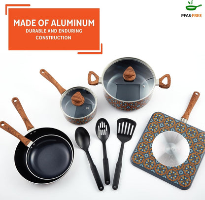 10 Piece Talavera Aluminum Black Ceramic Cookware Set | Black Ceramic Nonstick Coating, Cool-Touch Handles and Glass Lid, Ideal for Mexican Dishes, Great for Gifting3