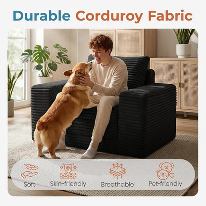 45" Boneless Sleeper Chair Bed, Fold Out Floor Sofa, Corduroy4