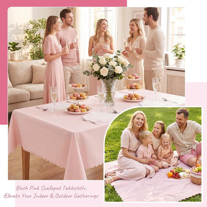 3 Pcs Plastic Light Pink Tablecloths, Scalloped Table Cloths | 54 X 108 Inch Pink Table Covers Rectangle for Girl Birthday, Wedding, Baby Bridal Shower, Tea Party, Leakproof & Sturdy6