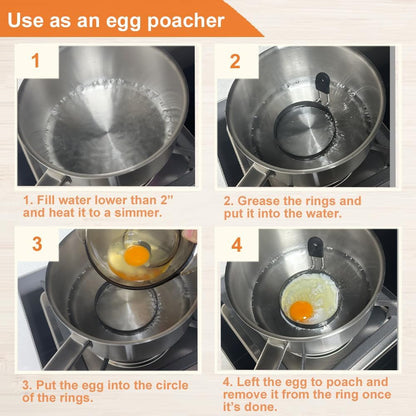 Large 3.5" Nonstick Egg Rings Set of 4, round Crumpet Ring Mold Shaper for English Muffins Pancake Cooking Griddle - Portable Grill Accessories for Camping Indoor Breakfast Sandwich Burger | Stainless Steel Fried Egg Cooker Ring Molds for English Muffin. Heat-Resistant Silicone Handles Ideal for Griddle & Camping.6