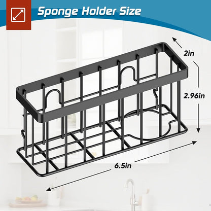 Sponge Holder for Kitchen Sink,Sink Caddy Organizer with Suction Cups/Adhesive Strips,Dish Sponge Holder Design for Sponges,Scrubber,Stoppers-Black2