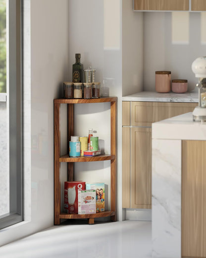 3-Tier Wooden Corner Shower Caddy Organizer with Anti-Slip Feet2