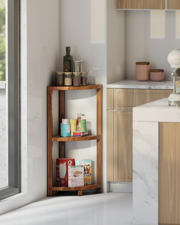 3-Tier Wooden Corner Shower Caddy Organizer with Anti-Slip Feet2
