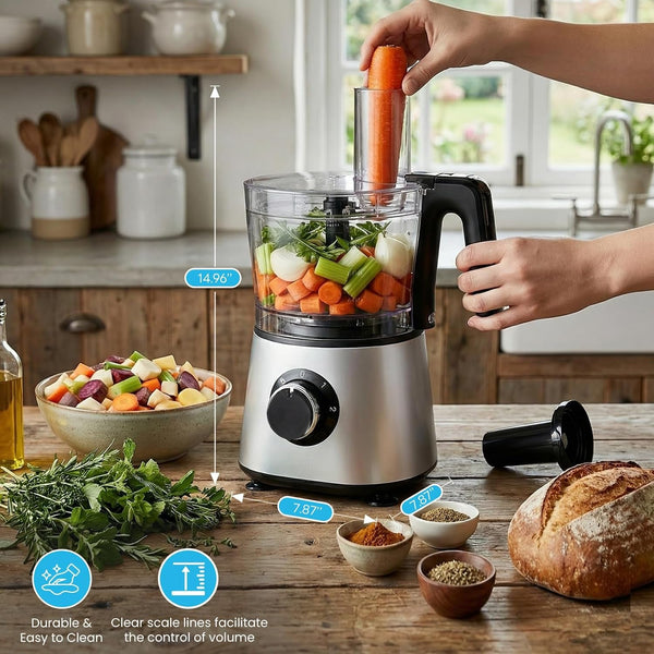 1.5L Food Processor, Electric Food Chopper, 2 Cups | for Meat, Vegetables, Dough, Puree, Shredding Blending, 2 Adjustable Speeds, Sharp Blades, Safety Lock, Silver2