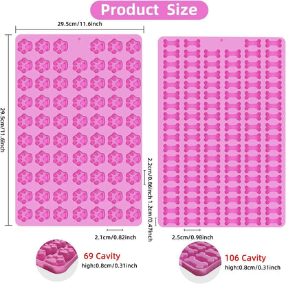 2 PCS Mini Silicone Molds, 106 Cavity Dog Bone + 69 Cavity Paw Mold for Baking Biscuits, Cookies, Candy, Chocolate, Jelly Pet Dog Treats2