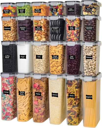 Kitchen Storage Containers with Lids, 48 PCS Airtight Food Storage Containers, Plastic Kitchen Containers, Pantry Containers for Cereal, Dry Food, Includes Labels, Marker & Measuring Spoons1