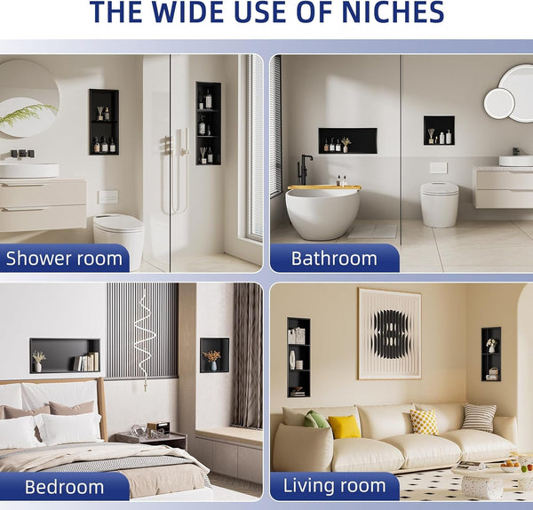 36X12 Inch No Tile Needed Shower Niche - 304 Stainless Steel Niche Shower with 3- Tier Shelves Recessed Wall Niches for Bathroom Storage,Matte Black8