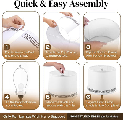 Lamp Shades Set of 2–𝐃𝐫𝐮𝐦 𝐒𝐡𝐚𝐩𝐞 Lampshades 𝟏𝟏.𝟔” 𝐓𝐨𝐩𝐱𝟏𝟐.𝟔” 𝐁𝐨𝐭𝐭𝐨𝐦𝐱𝟗.𝟖” 𝐇𝐢𝐠𝐡 Fits Harp-Style Bedside & Floor Lamp Shades–Easy Assembly(Ships Rolled Flat)(White, Medium)5
