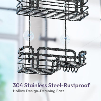 Shower Caddy Hanging Organizer - over the Door Shower Caddy with Soap Holder, 11 Hooks, 2 Installation Ways, Stainless Steel Rustproof Bathroom Organizer, Black7