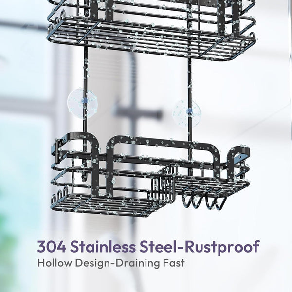 Shower Caddy Hanging Organizer - over the Door Shower Caddy with Soap Holder, 11 Hooks, 2 Installation Ways, Stainless Steel Rustproof Bathroom Organizer, Black7