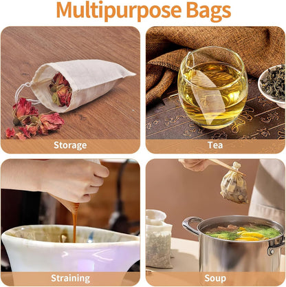 60 Pcs Spice Bags for Cooking, Muslin Reusable Tea Bag Drawstring Sachet | 3X4 Inch Unbleached Natural Cotton Bag for Soup, Loose Leaf Tea, Herb, Empty Cheese Cloth Bag for Straining6