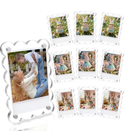 10 Pack 2.36 X 3.54 Inch Acrylic Fridge Magnetic Frame Scalloped, Double Sided Polaroid Frame, Refrigerator Magnet Picture Frame for Fujifilm Instax Mini1