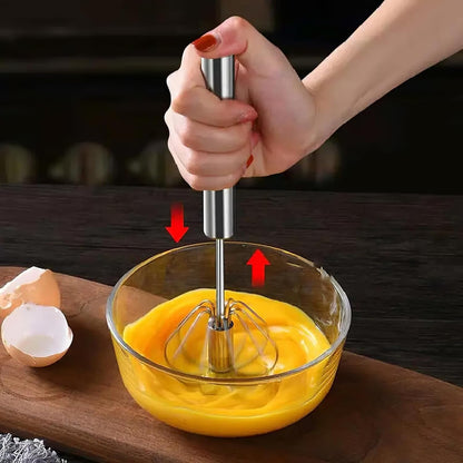 Stainless Steel Semi-Automatic Whisk,Egg Whisk Hand Push Rotary Blender | Versatile Hand Push Mixer Stirrer Tool,For Cooking Kitchen Home Egg Milk,10 Inches9