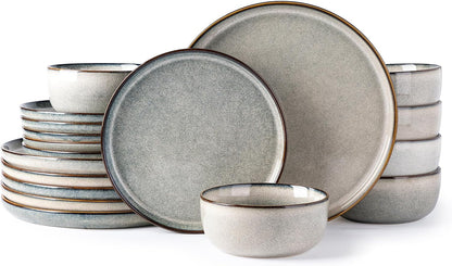 Dinnerware Sets for 6, 18 Pieces Ceramic Plates and Bowls Set1