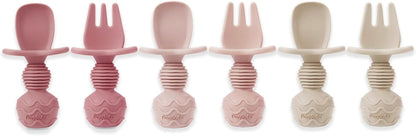 6 Pack Silicone Baby Spoons and Fork Feeding Set- Anti-Choke First Self Feeding Utensils for Baby Led Weaning Ages 3 Months -Pink7