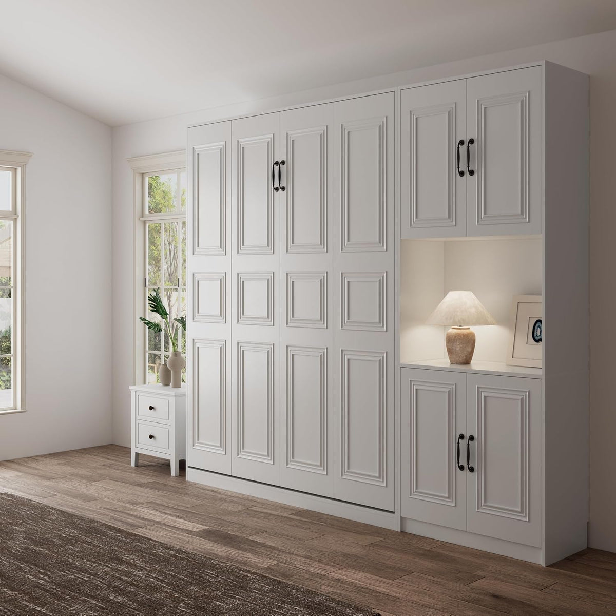 queen-murphy-bed-with-1-storage-cabinet-padded-headboard-concealed-vertical-wall-bed-featuring-hydraulic-struts-skirting-groove-securing-straps-suitable-for-guest-room-studio