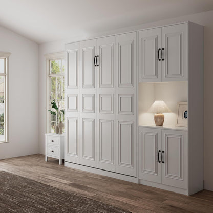 Queen Murphy Bed with 1 Storage Cabinet/Padded Headboard, Concealed Vertical Wall Bed, Featuring Hydraulic Struts/Skirting Groove/Securing Straps, Suitable for Guest Room/Studio3
