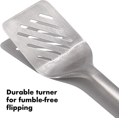 OXO Outdoor Grilling Turner and Tongs Set | Grilling Spatula and Tongs, Beveled Head Slides under Food, Non-Slip Grip, Hanging Ring, Ideal for Grilling & BBQ3