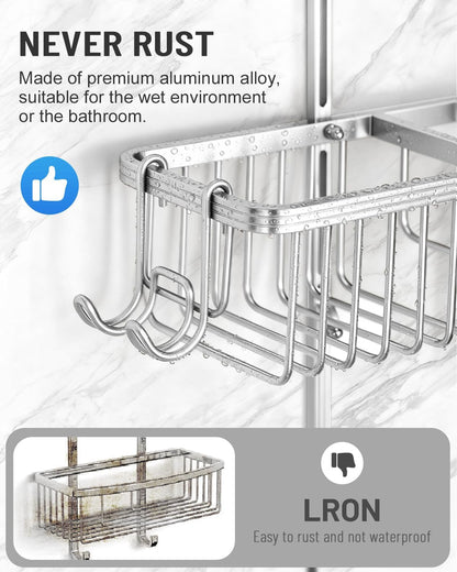Adjustable Shower Caddy Hanging for Handheld Showerheads - Never Rust Shower Hanging Organizer, Upgraded Bathroom Shower Rack with Soap Basket, Hooks and Toothbrush Holder (Silver)5