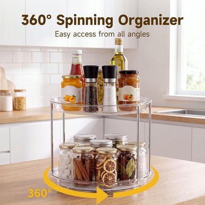 2 Tier Non-Skid Lazy Susan Turntable Organizer, 9" Rotating Spice Rack3