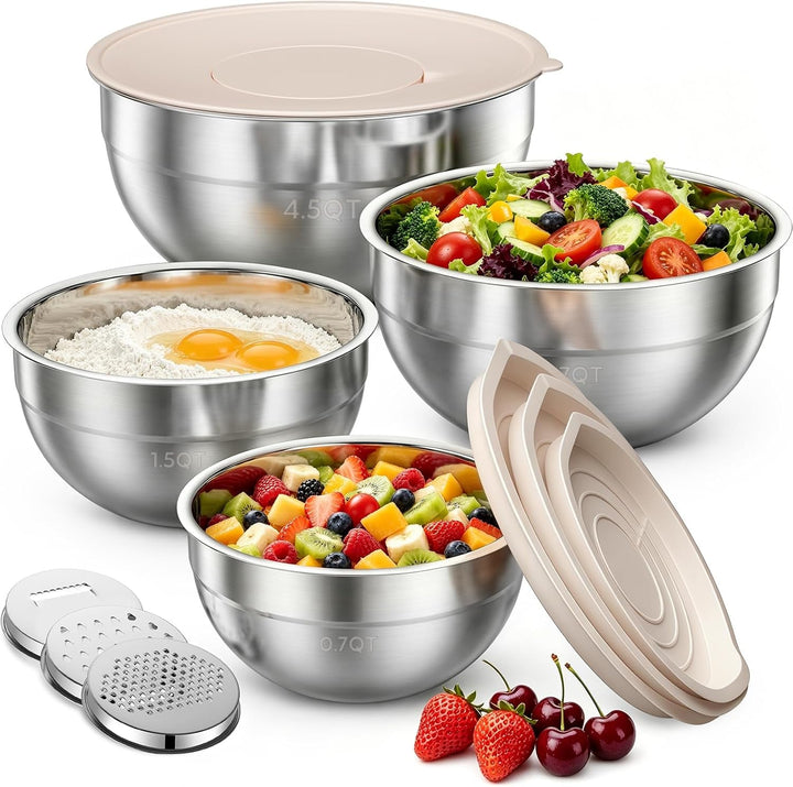 Stainless Steel Mixing Bowls with Lids Set, 4 Pack Cooking Bowls