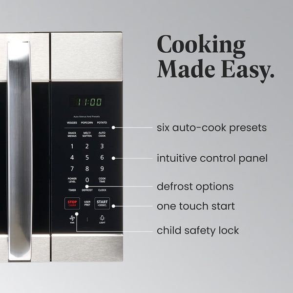 1.7 Cu. Ft. Over-The-Range Microwave Oven – 1000 Watts Power, Auto Cook Settings, Defrost, Easy Clean and Child Safety Lock - Stainless3