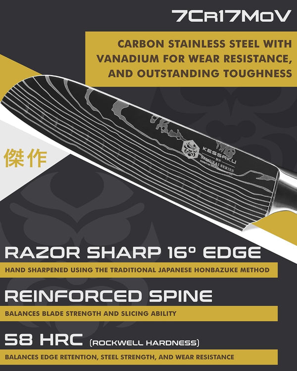 Santoku Knife - 7 Inch - Samurai Series - Razor Sharp Kitchen Knife - Forged 7Cr17Mov High Carbon Stainless Steel - Wood Handle with Blade Guard3