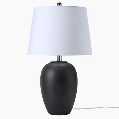 Home 23" Black Vintage Distressed Ceramic Pot Table Lamp for Bedroom, Living Room, End Table, with White Tapered Drum Shade2