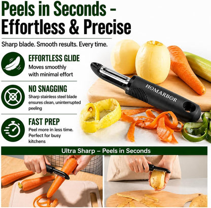 Black Premium Vegetable Peeler | Ultra-Sharp Swivel Stainless Steel Blade | Ergonomic Soft Grip Handle | Mango Peeler | Dishwasher Safe | Skin Peeler for Veggies & Fruits | Potato Peeler & Eye Remover2