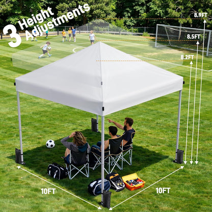 10X10 Pop up Canopy Tent with One-Push Center Lock,White | 3 Adjustable Heights, Carry Bag Included, Tents for Camping, Backyard, Beach, Parties and Outdoor Events4