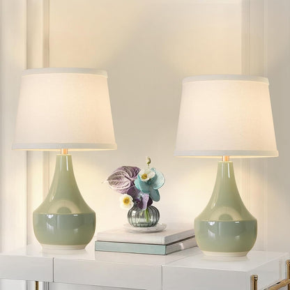 18" Table Lamp Set of 2, Ceramic Table Lamp Classic beside Lamps Nightstand Lamp Modern Lamp for Living Room, Bedroom & Office Rocker Switch Sage Green-Led Bulbs Included1