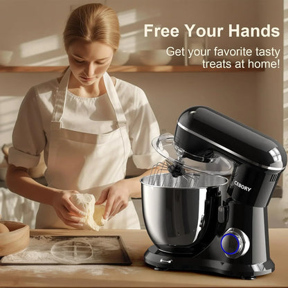3-IN-1 Electric Stand Mixer, 6.5QT Bowl 660W 10-Speed Kitchen Mixer, Household Food Mixers Include Dough Hook, Beater and Whisk, Bread Cake Mixer for Baking and Most Home Cooks, Black6