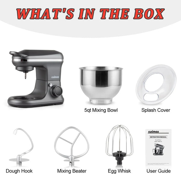 Stand Mixer with Digital Switch Control, 5-Quart, 650W, Grey | Adjustable Timer 15Mins & 8 Speeds, Kitchen Electric Mixer with Dough Hook, Wire Whip & Flat Beater, Tilt-Head with Handle6