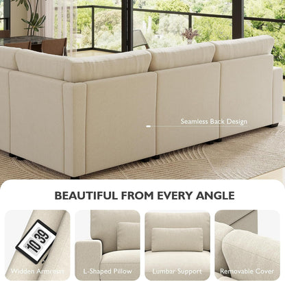 109.1"" Modular Sectional Sofa, L Shaped Cloud Couch with Extra Deep Seat, Comfortable Chenille Couch with Lumbar Pillows, Oversized Modern Sectional Couches for Living Room (Beige)8