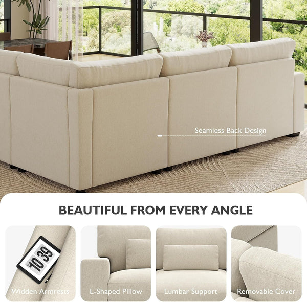 109.1"" Modular Sectional Sofa, L Shaped Cloud Couch with Extra Deep Seat, Comfortable Chenille Couch with Lumbar Pillows, Oversized Modern Sectional Couches for Living Room (Beige)8