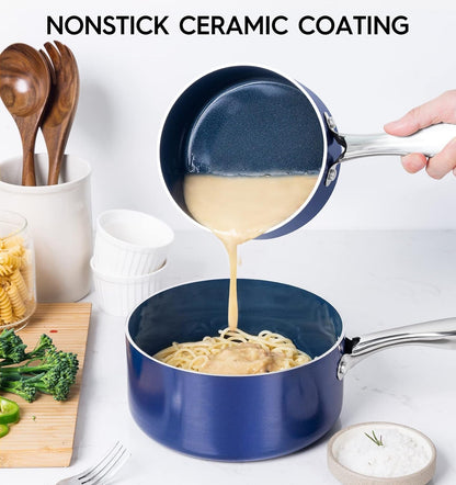 4 Quart Saucepan with Lid, Nonstick Ceramic Sauce Pan with Stainless Steel Handle, 4 Qt Saucepan with Lid Induction Compatible, Oven Safe, Blue2