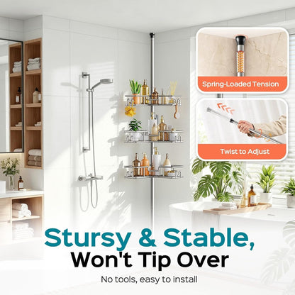 Corner Shower Shelves, 4-Tier Metal Tension Pole Caddy, Silver Gray4