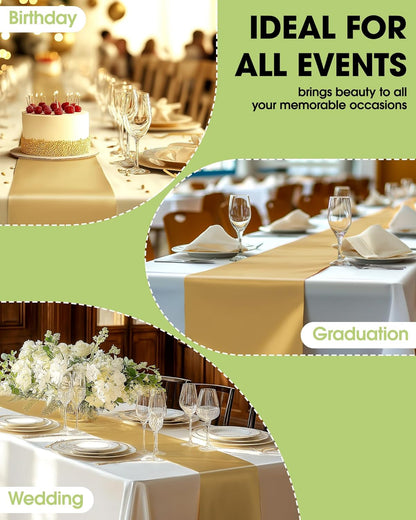 Gold Plastic Table Runners - 10 Pack, 14'' X 108'', Water Resistant & Disposable Centerpiece Decorations for Table Cloth, Wedding, Birthday, Holiday, Baby Shower, Party, Home Decor6