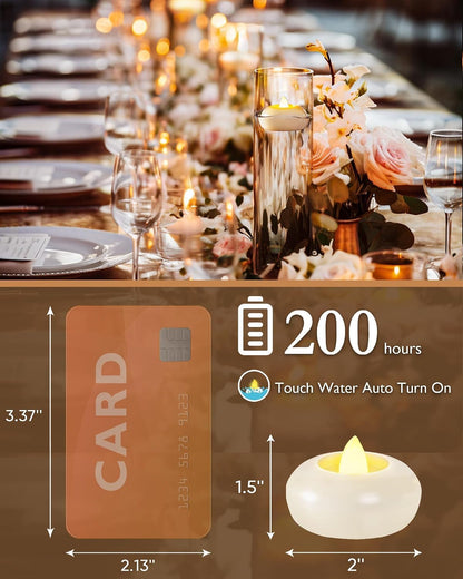 2" Flameless LED Floating Candles, White Waterproof Tealights, 24 Pack2