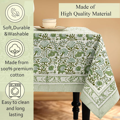 CPC Tablecloth 100% Cotton 60X60 Inch Indian Block Print Square Table Cover, Table Cloth for Weddings, Spring/Summer, Barbeque - Agate Green7