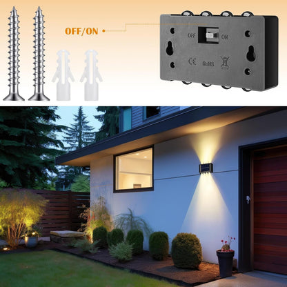 8 Pack Solar Wall Lights for outside 3000K Warm Solar Fence Lights up and down Autumn LED Outdoor Decorative Waterproof Lamps Dusk to Dawn LED Lighting Wall Sconces for outside Deck Garage3