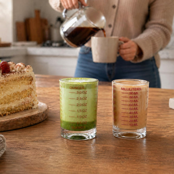 2 Pack Shot Glass Measuring Cup Set,3 Oz/90Ml Liquid Heavy High Espresso Glass Cup,Dishwasher Safe,Measurement of Dry and Liquid Ingredients(Red)5