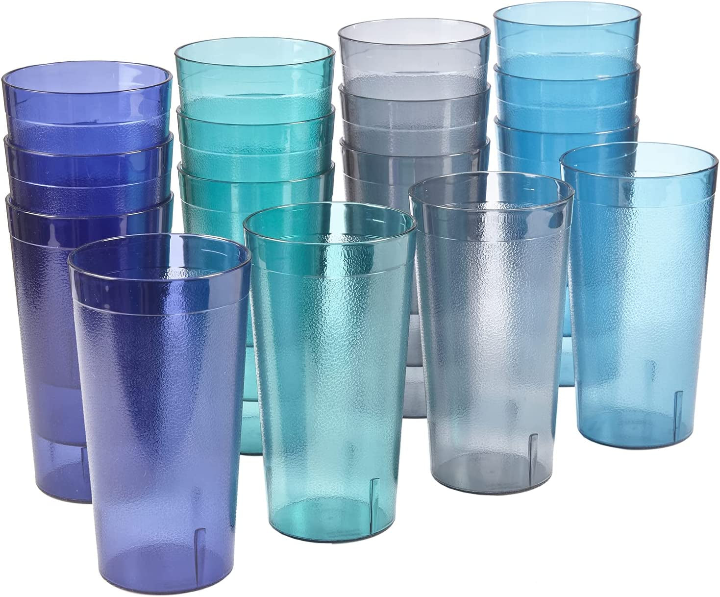 cafe-plastic-reusable-tumblers-set-of-16-20-ounce-water-cups-coastal-colors-restaurant-style-drinking-glasses-value-set-stackable-bpa-free-made-in-the-usa-top-rack-dishwasher-safe