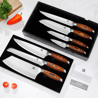 7-PCS Kitchen Knife Set, German Stainless Steel for Chef Knife Set with Pakkawood Handle, Perfect Cutlery Set Gift9