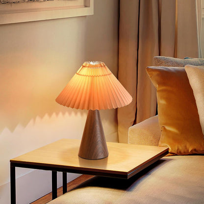 Wood Small Table Lamp, Mini Cute Table Lamp, Pleated Table Lamp,Wooden Grain Bedroom Lamps for Nightstand, Small Scalloped Lamp Shade Table Lamps for Small Spaces for Bedroom,Living Room9