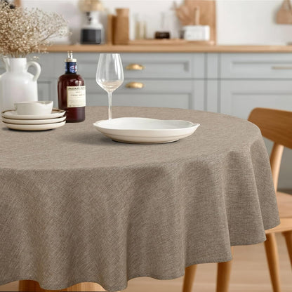 round Table Cloth Faux Linen Farmhouse Tablecloth Wrinkle and Stain Resistant Decorative Fabric Table Cover for Kitchen, Dining Room, Parties and Camping, Khaki, 90 Inch Round1