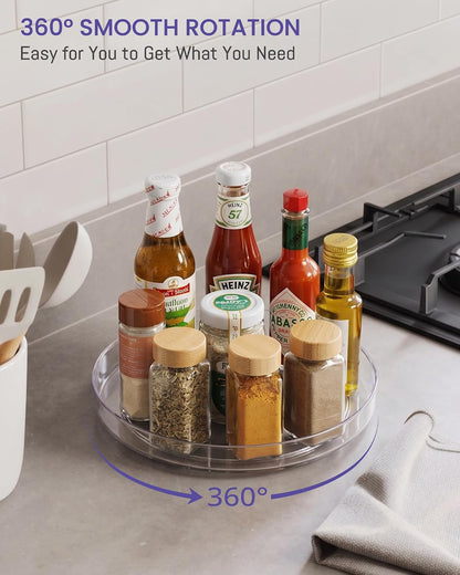 4 Pack 9 Inch Elegant Clear Turntable Acrylic Lazy Susan, Non-Skid Rotating | Smoothly Kitchen Spice Rack, Cabinet Pantry Organization Storage, Refrigerator, Vanity Makeup, Bathroom Countertop Organizer7