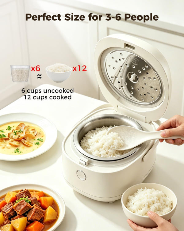 Stainless Steel Rice Cooker Small 6 Cup (Uncooked) / 12-Cup (Cooked) with Stainless Steel Inner Pot, Compact Mini Rice Cooker Small Kitchen, Low Carb Rice Maker, 24H Timer and Auto Keep Warm6